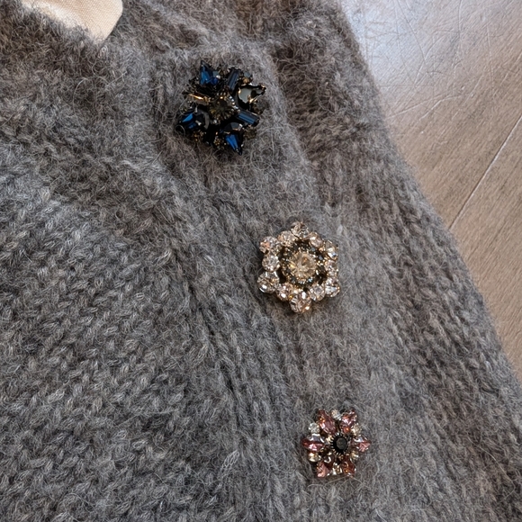 Ba&sh gray wool alpaca sweater jewel buttons size XS - Picture 5 of 13